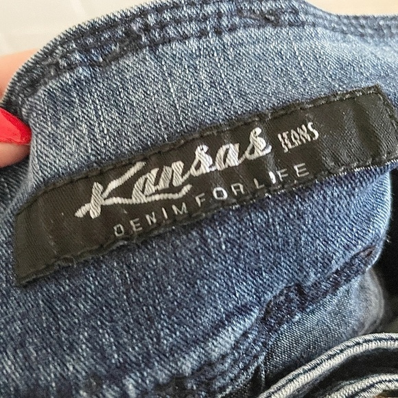 Vintage Y2K Denim Jeans Kansas Mid Rise Dark/Mid Wash Blue Cotton blend Sz 32 - Picture 7 of 14